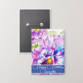 Paarse Pansy Bloem Bloemen Vrouwen Naam Verjaardag Button (Voorkant / Achterkant)