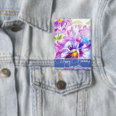Paarse Pansy Bloem Bloemen Vrouwen Naam Verjaardag Button (Insitu)