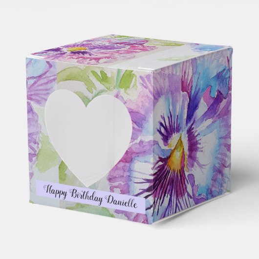 Paarse Pansy Bloemen Party Cake Favor Box Bedankdoosjes (Voorkant Zijde)