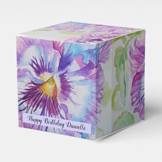 Paarse Pansy Bloemen Party Cake Favor Box Bedankdoosjes (Voorkant Zijde)