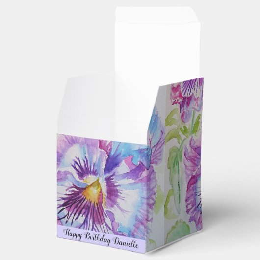 Paarse Pansy Bloemen Party Cake Favor Box Bedankdoosjes (Geopend)