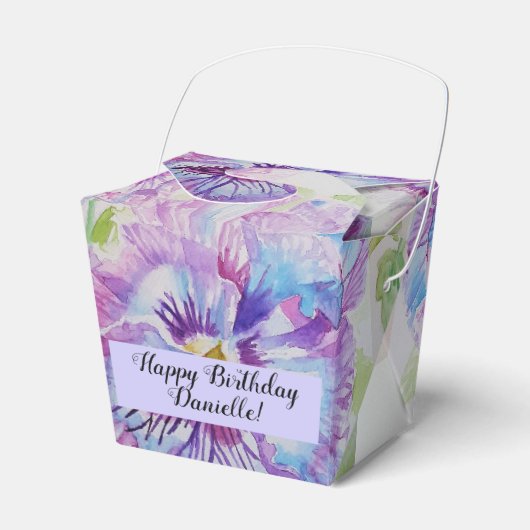 Paarse Pansy Bloemen Party Cake Favor Box Bedankdoosjes (Voorkant Zijde)
