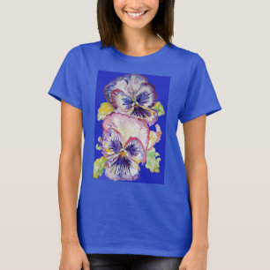 Paarse Pansy bloemenpatroon Art Waterverf T-shirt