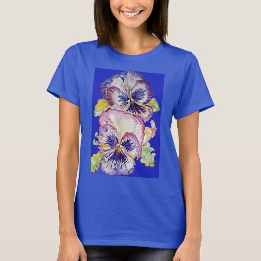 Paarse Pansy bloemenpatroon Art Waterverf T-shirt (Voorkant)