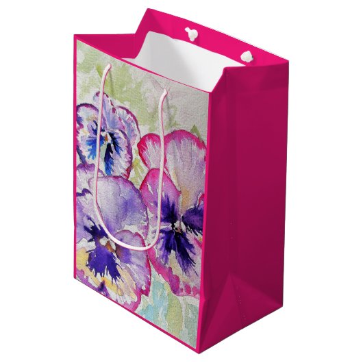 Paarse Pansy bloemige Waterverf Verjaardag Medium Cadeauzakje (Voorkant Gekanteld)