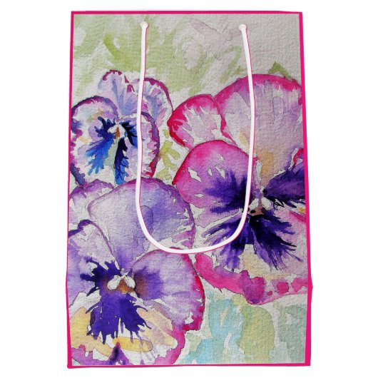 Paarse Pansy bloemige Waterverf Verjaardag Medium Cadeauzakje (Achterkant)