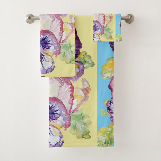 Paarse Pansy Blue Flowers Bloemen Bloemen Badhandd Bad Handdoek (Insitu)