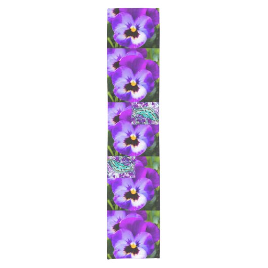 Paarse Pansy Butterfly Table Runner Korte Tafelloper (Voorkant)