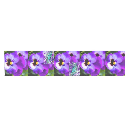 Paarse Pansy Butterfly Table Runner Korte Tafelloper (Horizontaal)