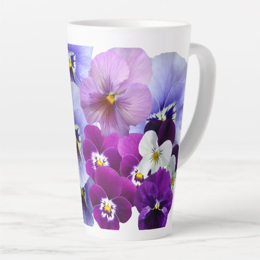 Paarse Pansy Coffee Latte Mok Bloemen Flower Cups (Rechterhoek)