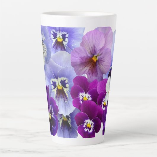 Paarse Pansy Coffee Latte Mok Bloemen Flower Cups (Voorkant)