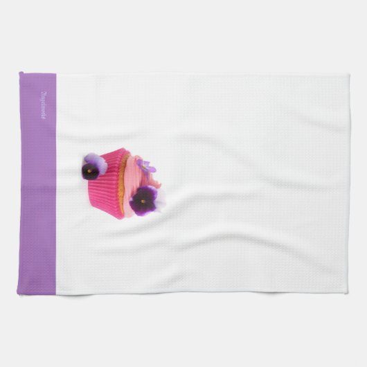 Paarse Pansy Cupcake Theedoek (Horizontaal)