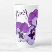 Paarse pansy floral Amy naam aanpasbare boho Latte Mok (Voorkant)