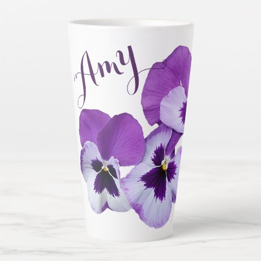 Paarse pansy floral Amy naam aanpasbare boho Latte Mok (Voorkant)