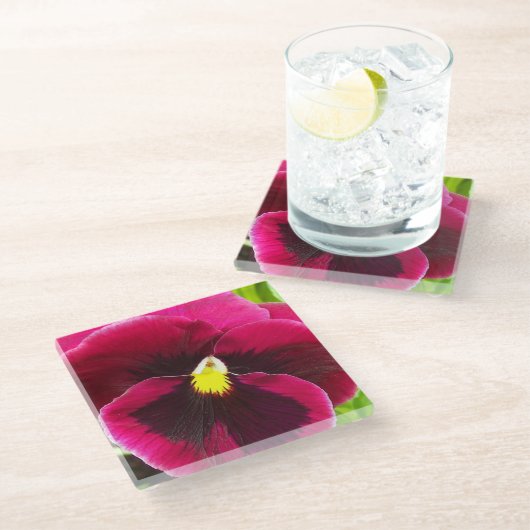  Paarse Pansy Floral Glazen Onderzetter (Schuin)
