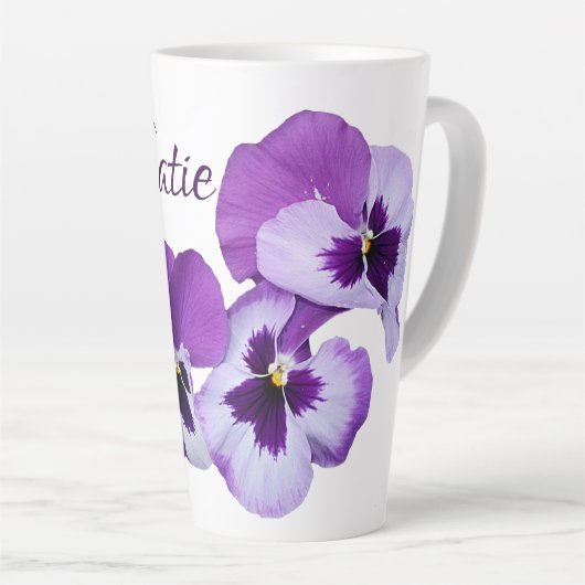 Paarse pansy floral Katie naam aanpasbare boho Latte Mok (Rechterhoek)