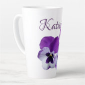 Paarse pansy floral Katie naam aanpasbare boho Latte Mok (Linkerhoek)