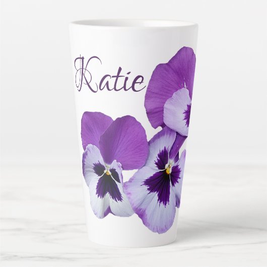 Paarse pansy floral Katie naam aanpasbare boho Latte Mok (Voorkant)