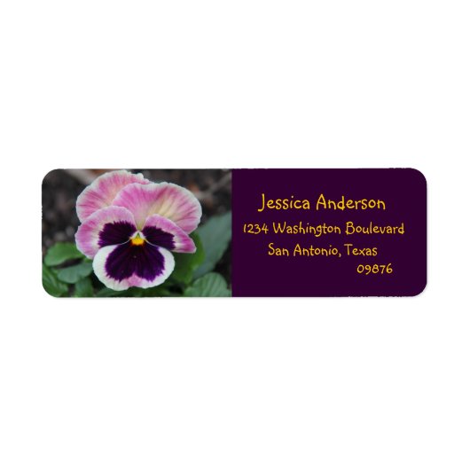 Paarse Pansy Floral retour adreslabels Etiket (Voorkant)