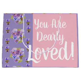 Paarse Pansy floral You are Dearly Loved Gift Bag Groot Cadeauzakje