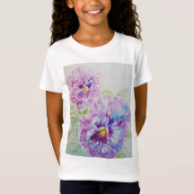 Paarse Pansy florale waterverf Girls T Shirt