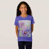 Paarse Pansy florale waterverf Girls T Shirt (Voorkant volledig)