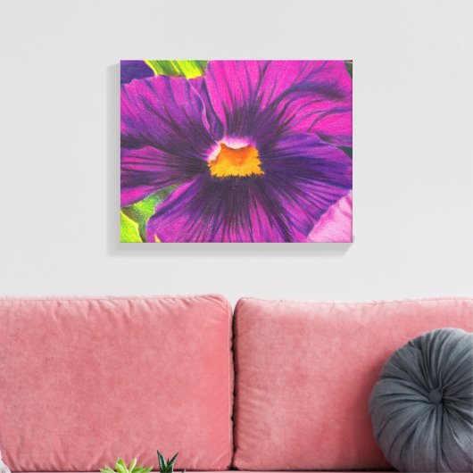Paarse Pansy Flower Closeup Tekening Originele Kun Canvas Afdruk (Insitu (Woonkamer))