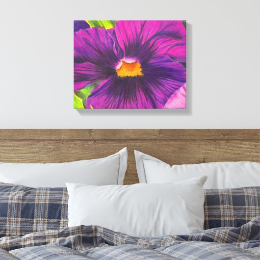Paarse Pansy Flower Closeup Tekening Originele Kun Canvas Afdruk (Insitu (Slaapkamer))
