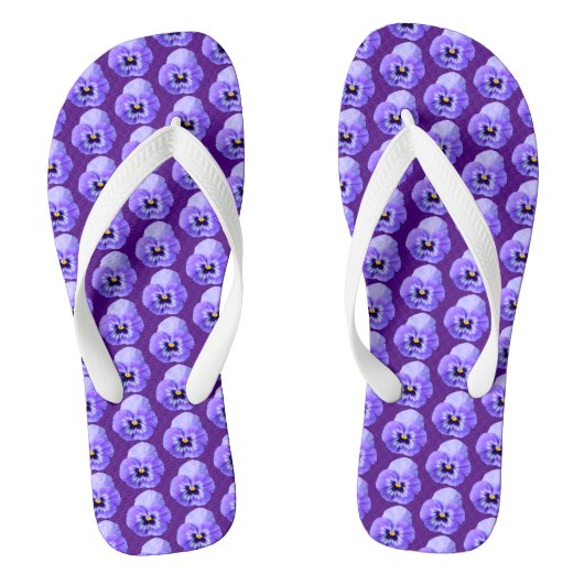Paarse Pansy Flower Naadloze Patroon op Teenslippe Teenslippers (Voetbed)