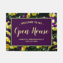 Paarse Pansy Flower Real Estate Open House Doormat Deurmat