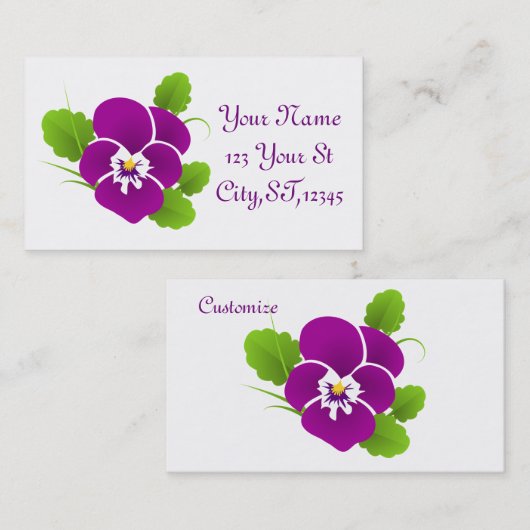 Paarse Pansy Flower Thunder_Cove Visitekaartje (Voorkant / Achterkant)