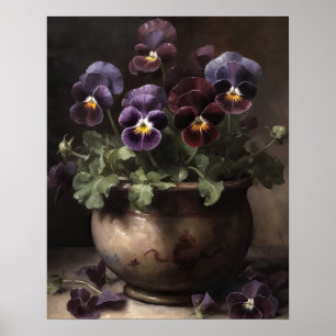 Paarse Pansy Flowers Art Print Poster