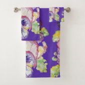 Paarse Pansy Flowers Floral Bath Towel Set Bad Handdoek (Insitu)
