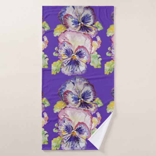 Paarse Pansy Flowers Floral Bath Towel Set Bad Handdoek (Badhanddoek)