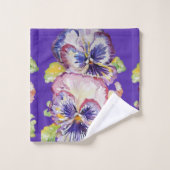 Paarse Pansy Flowers Floral Bath Towel Set Bad Handdoek (Wasdoekje)