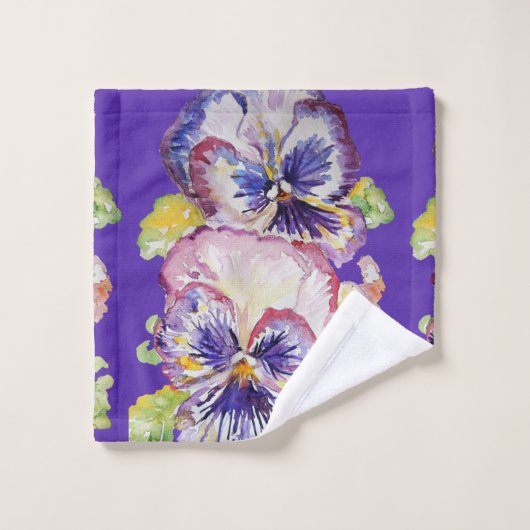 Paarse Pansy Flowers Floral Bath Towel Set Bad Handdoek (Wasdoekje)