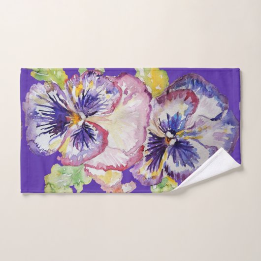 Paarse Pansy Flowers Floral Bath Towel Set Bad Handdoek (Handdoek)