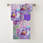 Paarse Pansy Flowers Floral Bath Towel Set Bad Handdoek (Insitu)