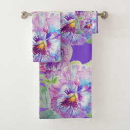 Paarse Pansy Flowers Floral Bath Towel Set Bad Handdoek