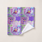 Paarse Pansy Flowers Floral Bath Towel Set Bad Handdoek (Wasdoekje)