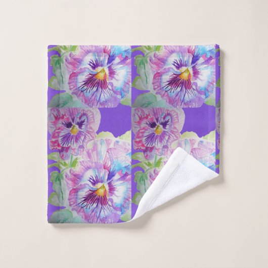 Paarse Pansy Flowers Floral Bath Towel Set Bad Handdoek (Wasdoekje)
