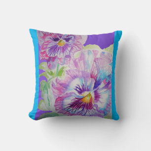 Paarse Pansy Flowers Floral Blue decor Cushion Kussen