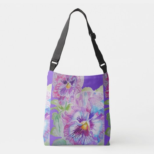 Paarse Pansy Flowers Floral Crossbody tas (Voorkant)
