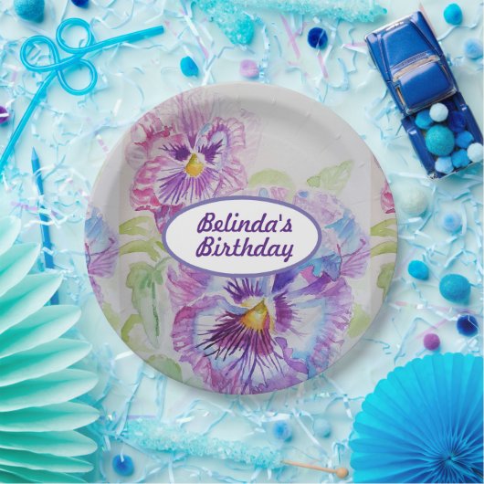Paarse Pansy Flowers Pattern Birthday Bord (Feest)