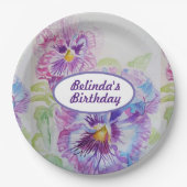 Paarse Pansy Flowers Pattern Birthday Bord (Voorkant)