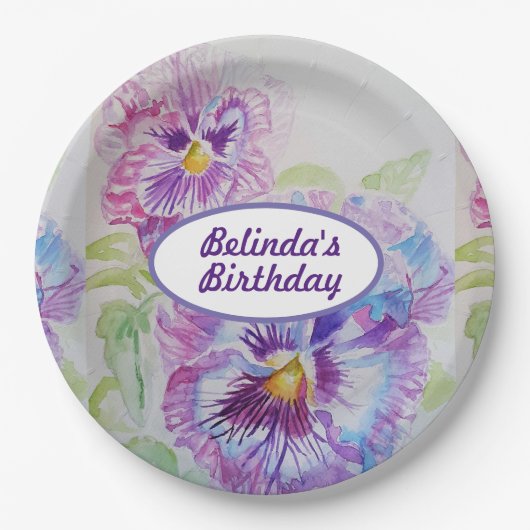 Paarse Pansy Flowers Pattern Birthday Bord (Voorkant)