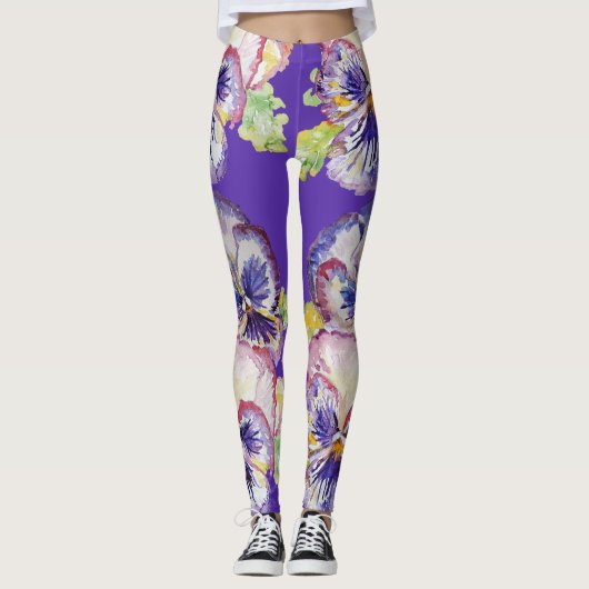 Paarse Pansy grote pansy bloemenbloem Leggings (Voorkant)