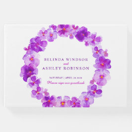 Paarse Pansy krans waterverf bruiloft gastenboek
