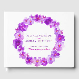 Paarse Pansy krans waterverf bruiloft gastenboek