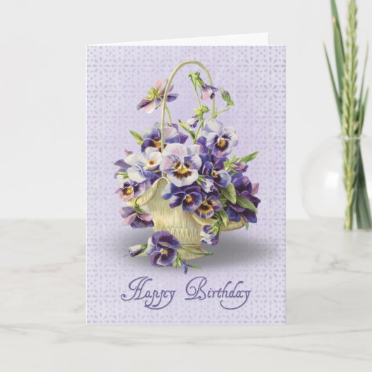 Paarse pansy-mand op de oogdruppel kaart (Voorkant)